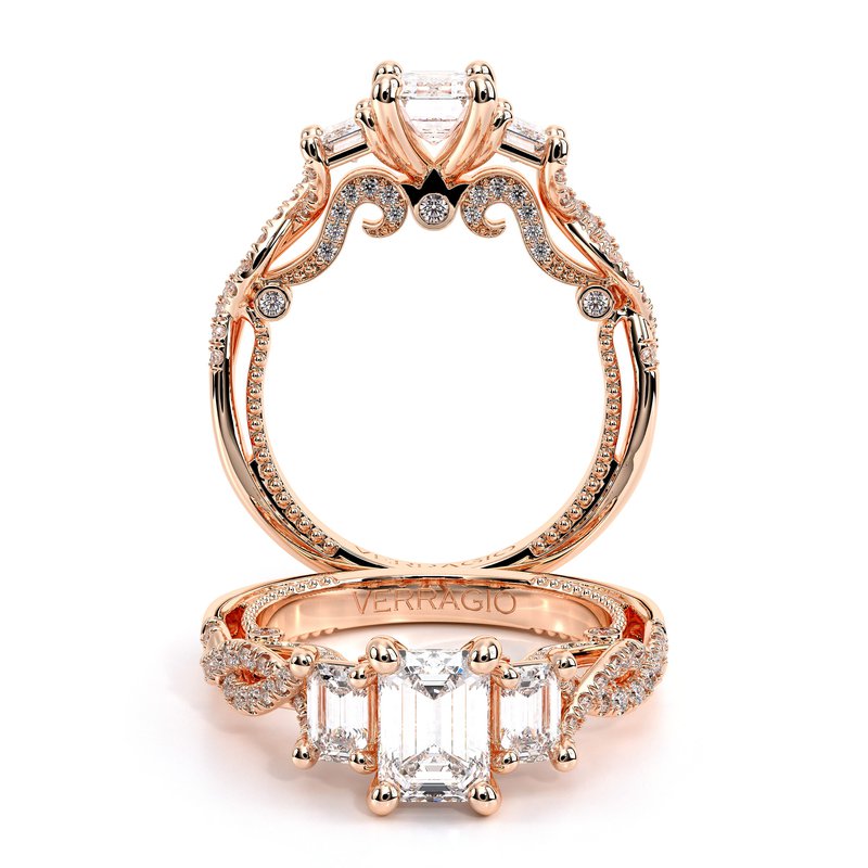 three stone diamond engagement ring in rose gold setting