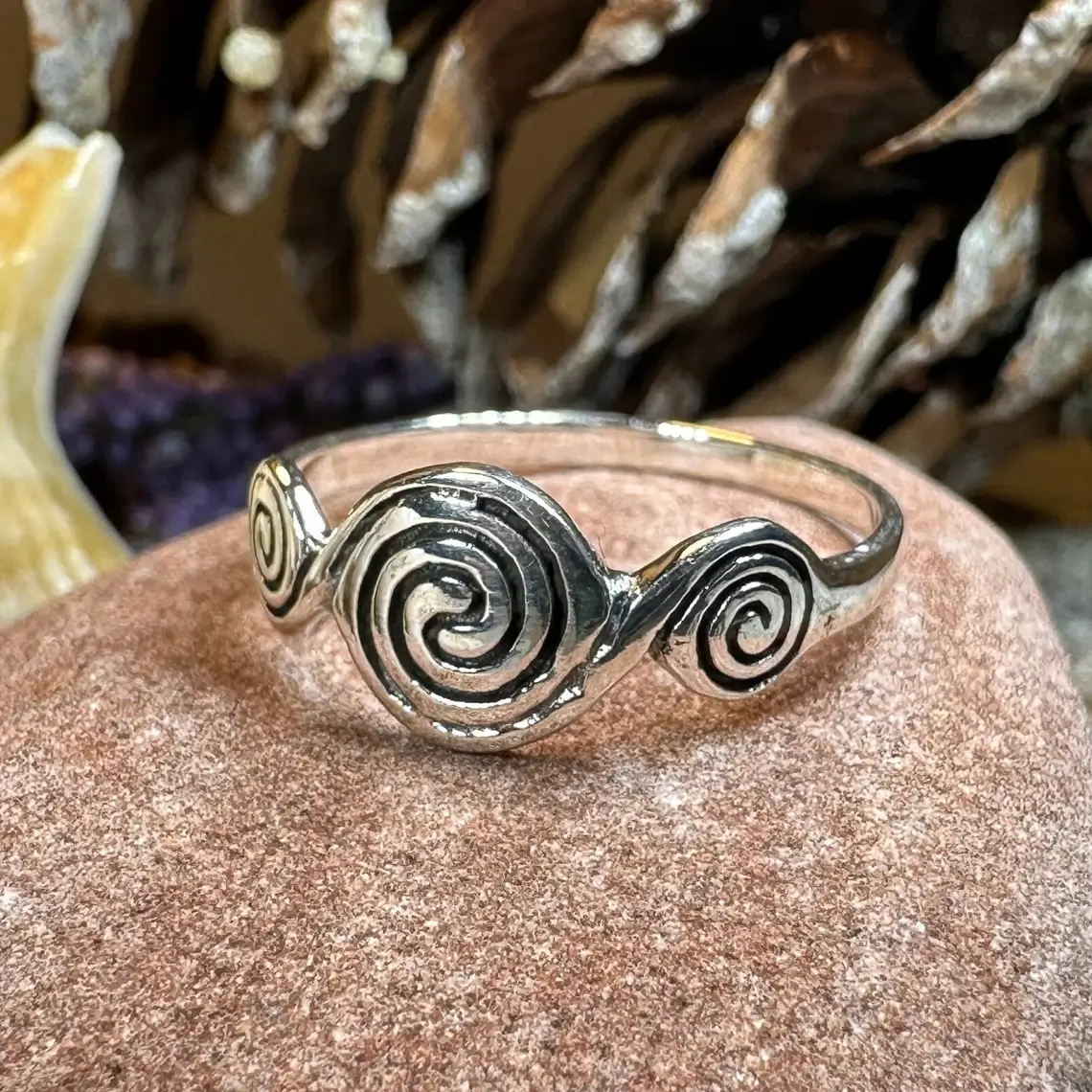 silver triple spiral ring