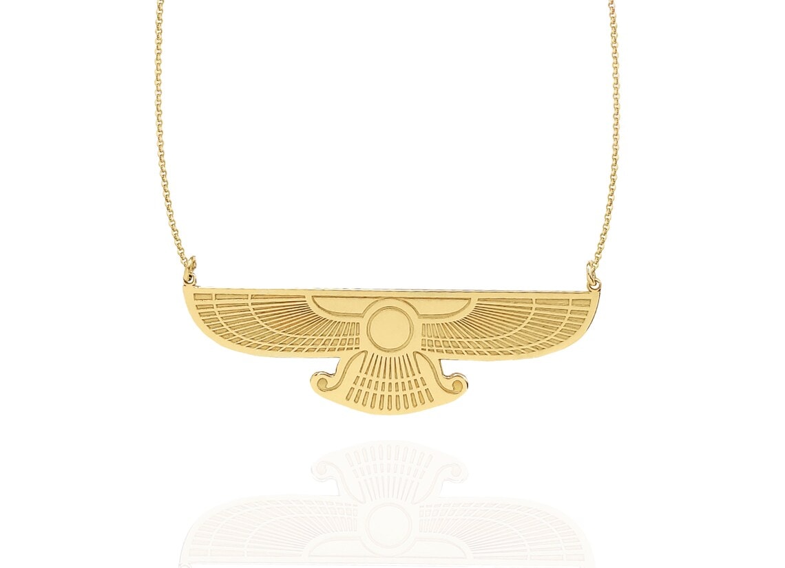 gold ancient egyptian wing necklace