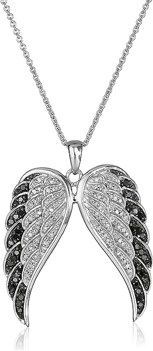 black and white diamond angel wings necklace