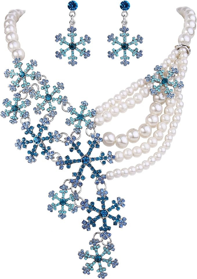 pearl and crystal snowflake necklace earrings set