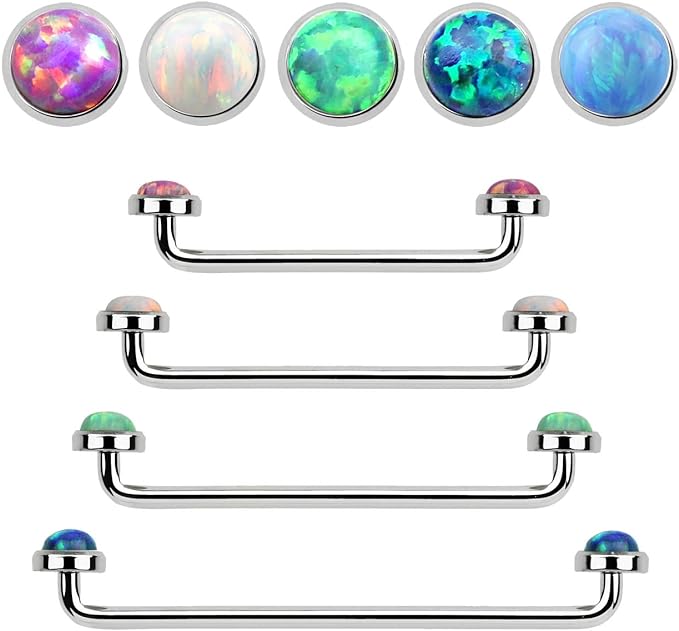 staple surface barbell with synthetic opal stones