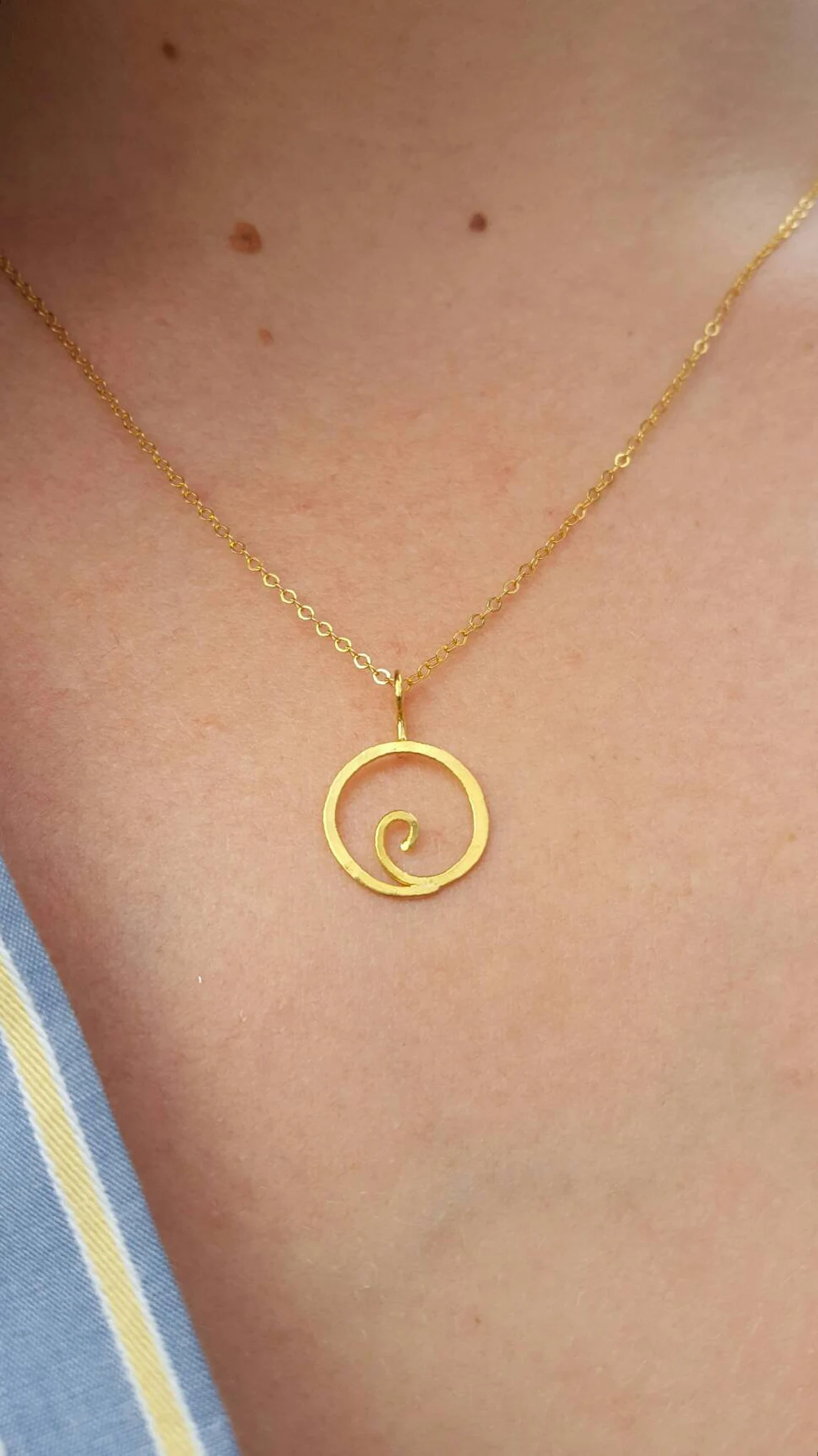 24k solid gold moon charm necklace