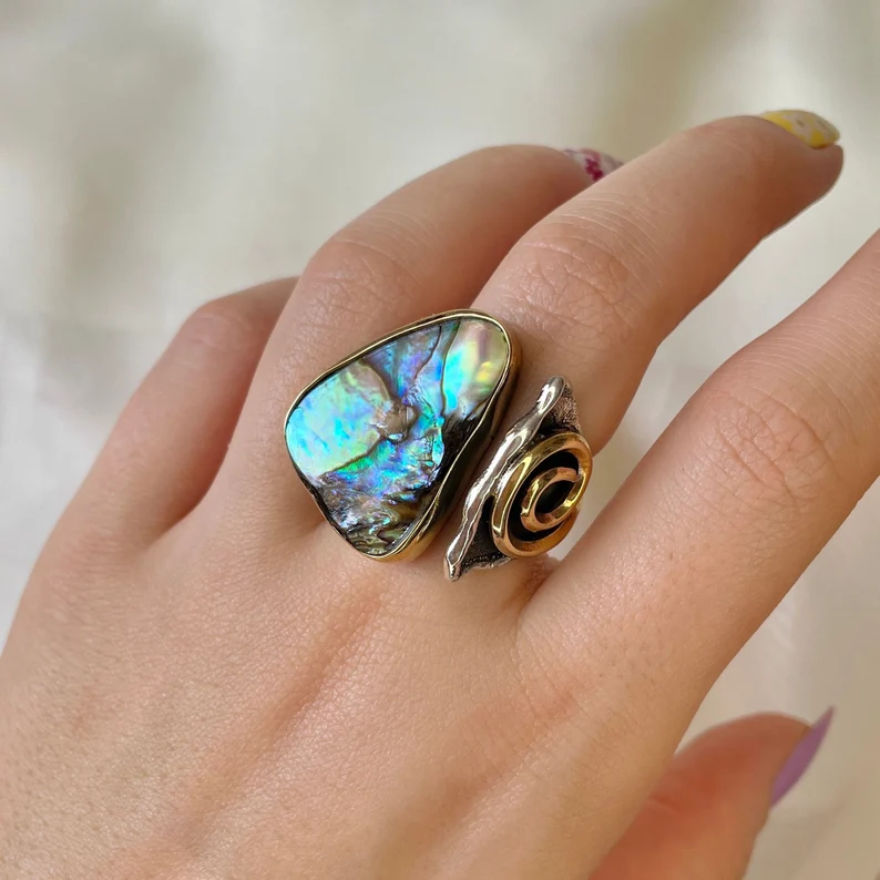 Bold Abalone Shell Ring Sterling Silver