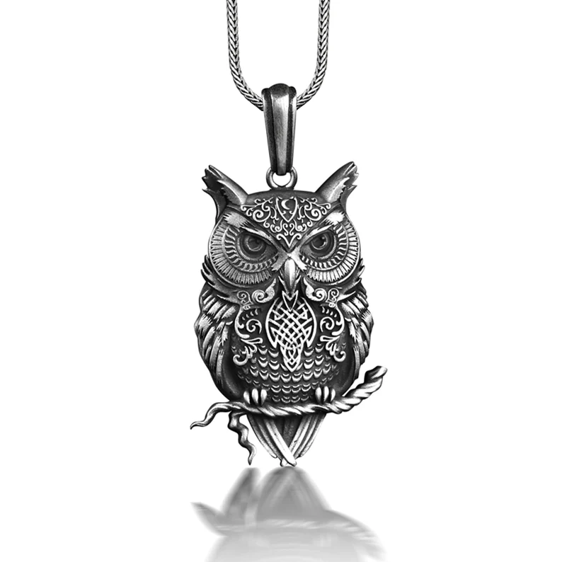Owl Necklace with Engraved Viking Knot