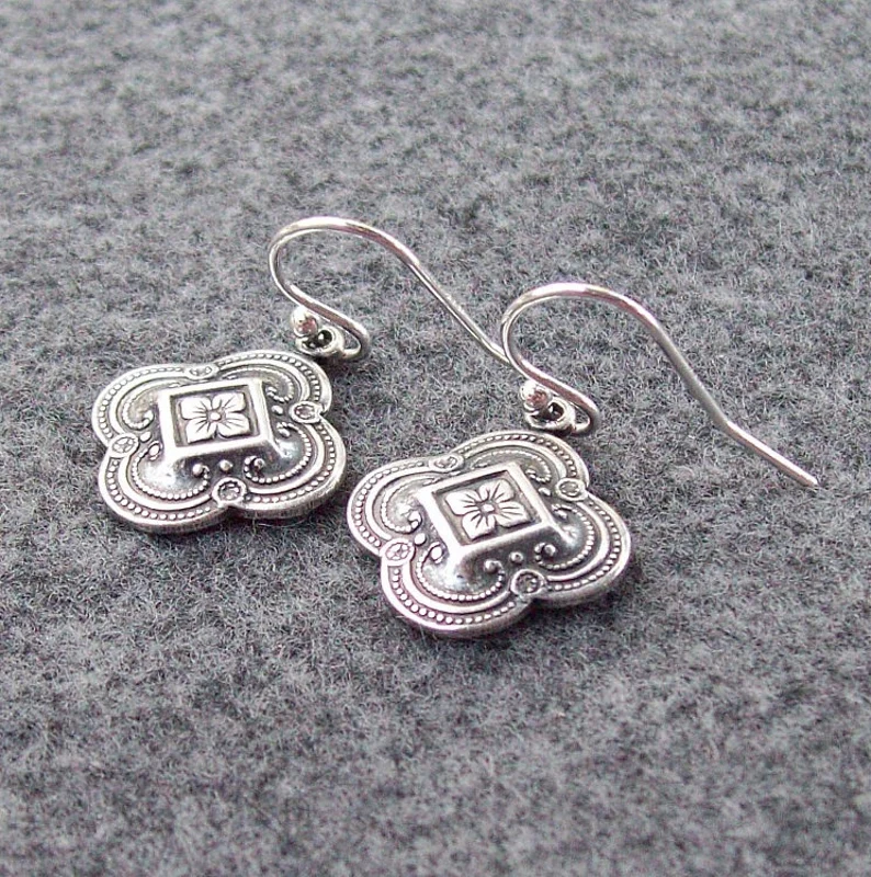 Silver Celtic Four Clover leaf earrings