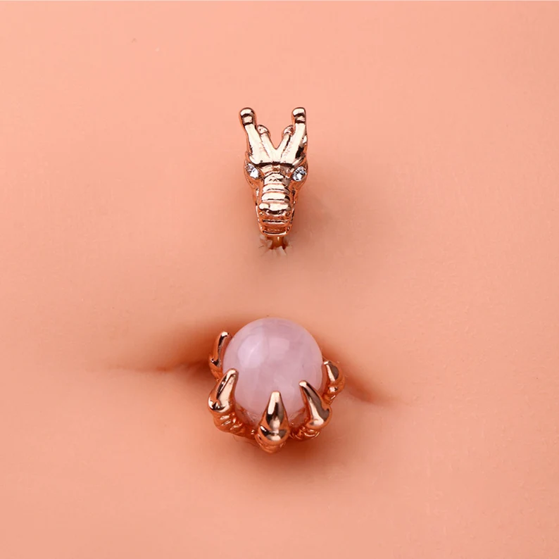 Stainless Steel Dragon Opalite Belly Button Ring
