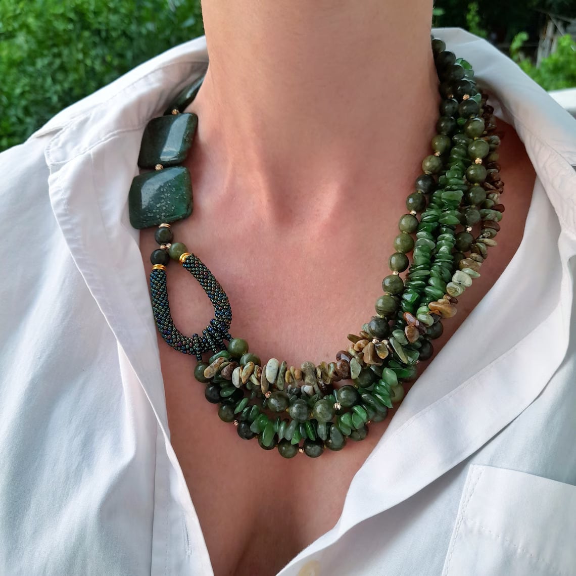 chunky gemstone multi strand statement necklace