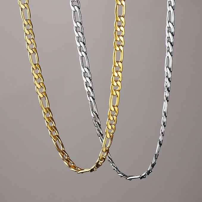 figaro chain necklaces in silver and gold