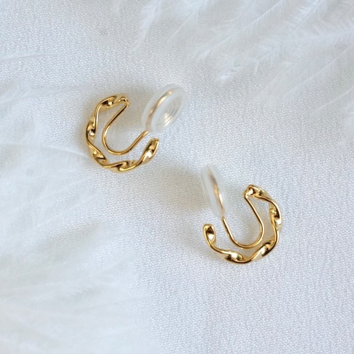 gold hoop hinged clip-on earrings