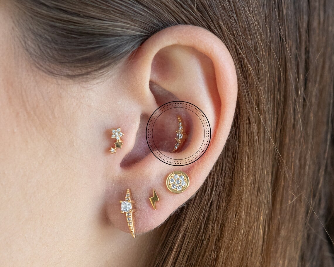moon stud earring for inner conch piercing