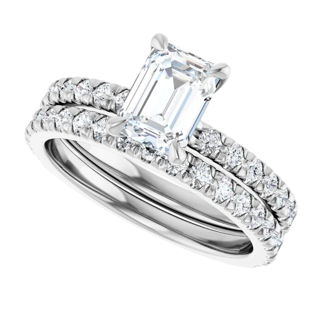 emerald cut diamond pave engagement ring
