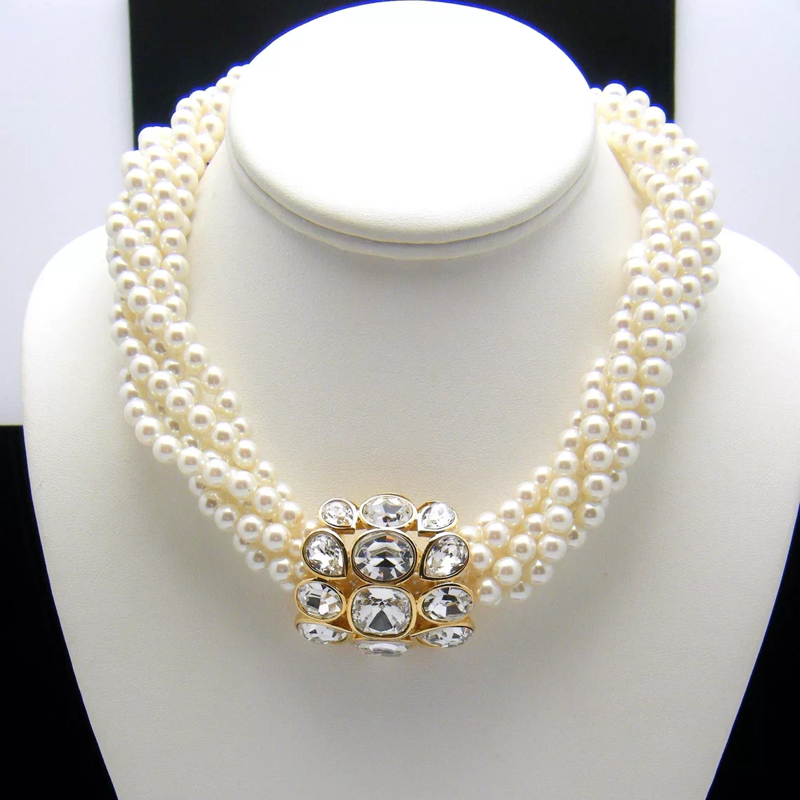 pearl and rhinestone torsade necklace on the bust mannequin