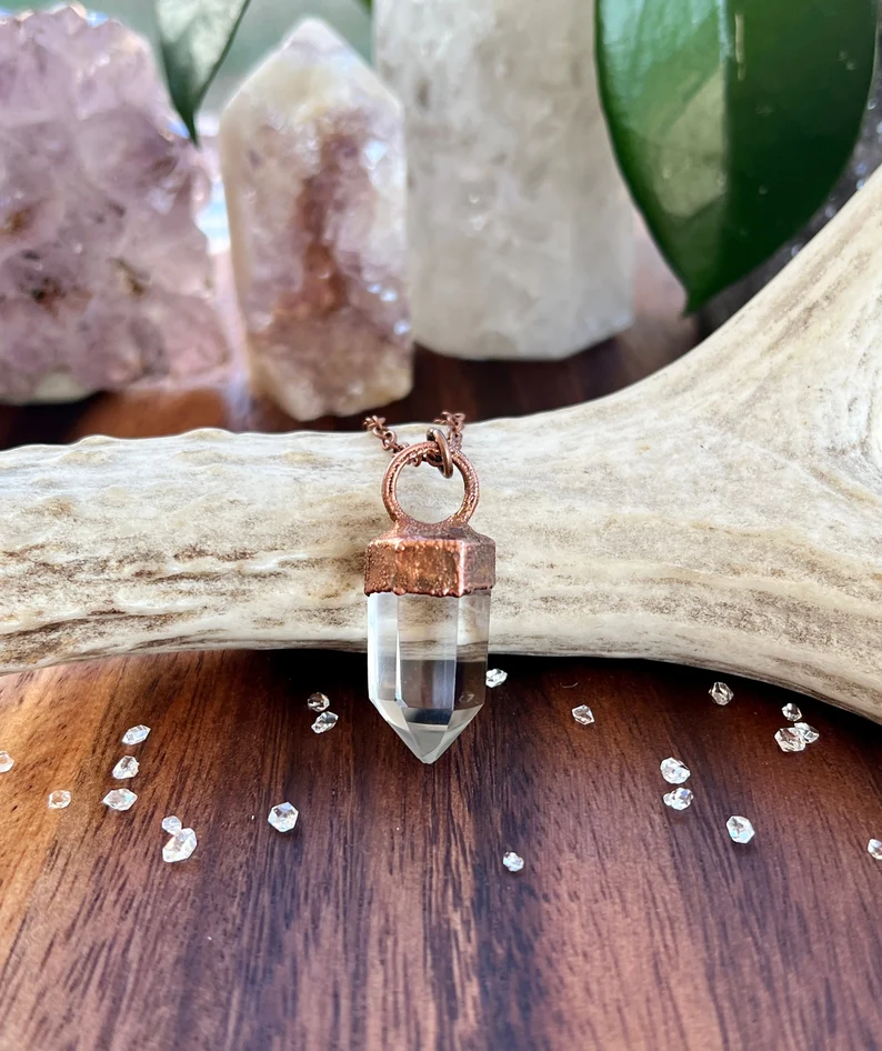 Copper Electroformed Quartz Crystal Necklace