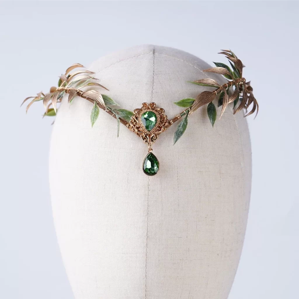 Fairy Crown Elf Tiara Gold Green Leaf