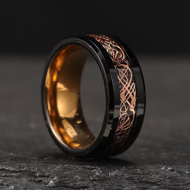 Rose Gold Dragon Celtic Design Tungsten Ring