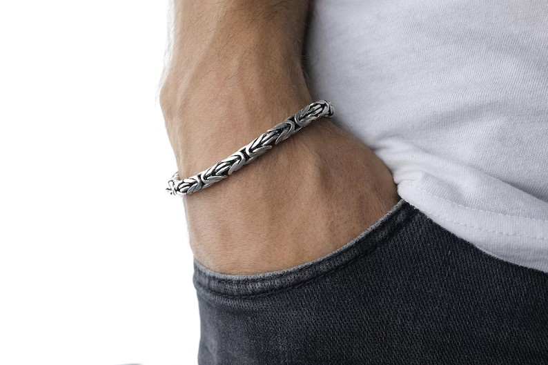 Sterling Silver Round King Chain Bracelet