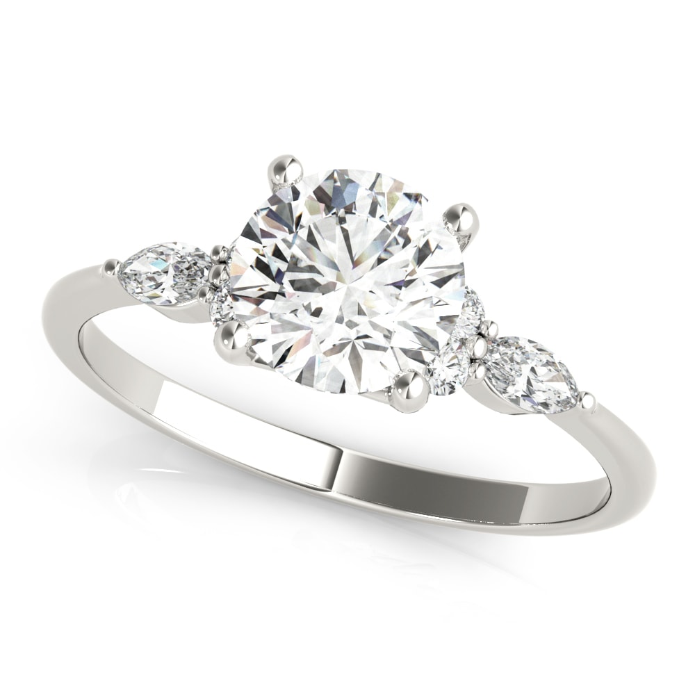 round cut diamond cluster sides engagement ring in white gold setting
