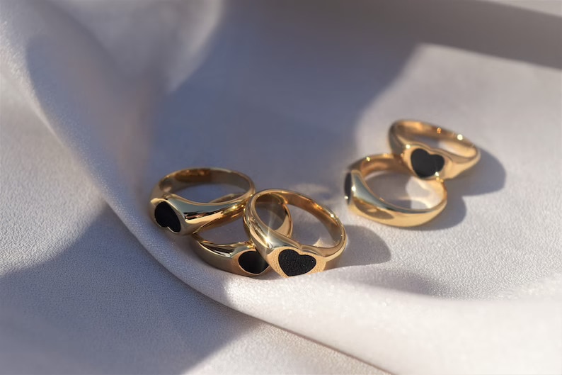 gold plated stainless steel heart ring