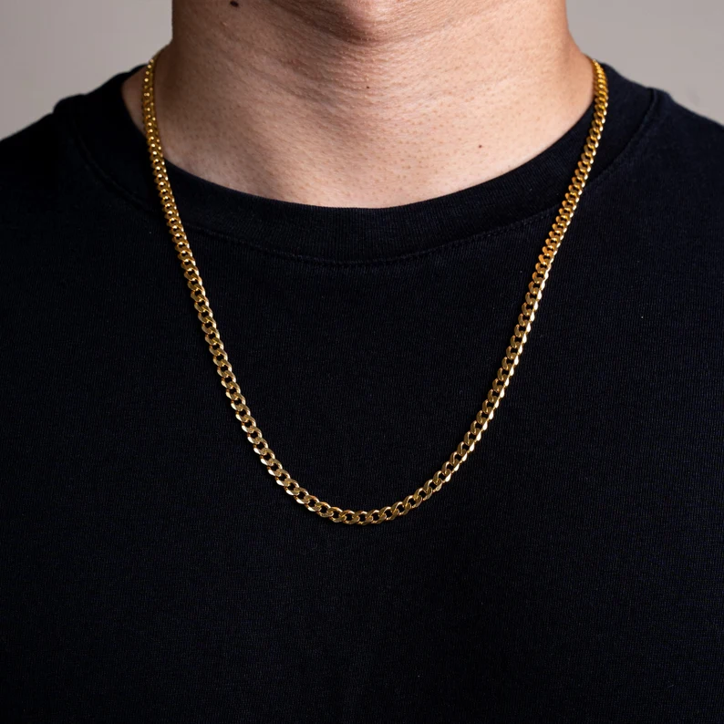 gold vermeil curb chain on the man's neck
