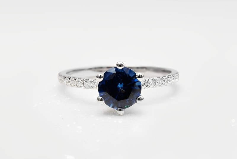 round sapphire solitaire pave engagement ring