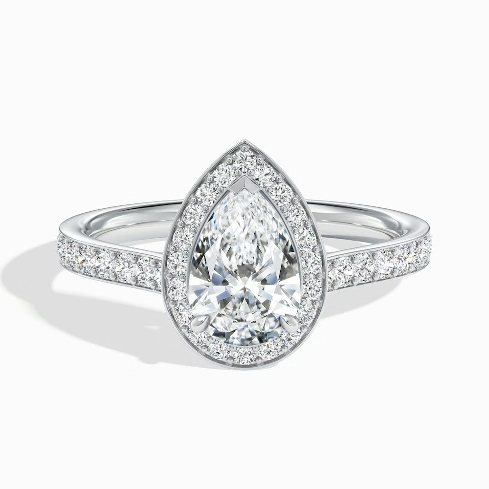 pear shape diamond halo engagement ring