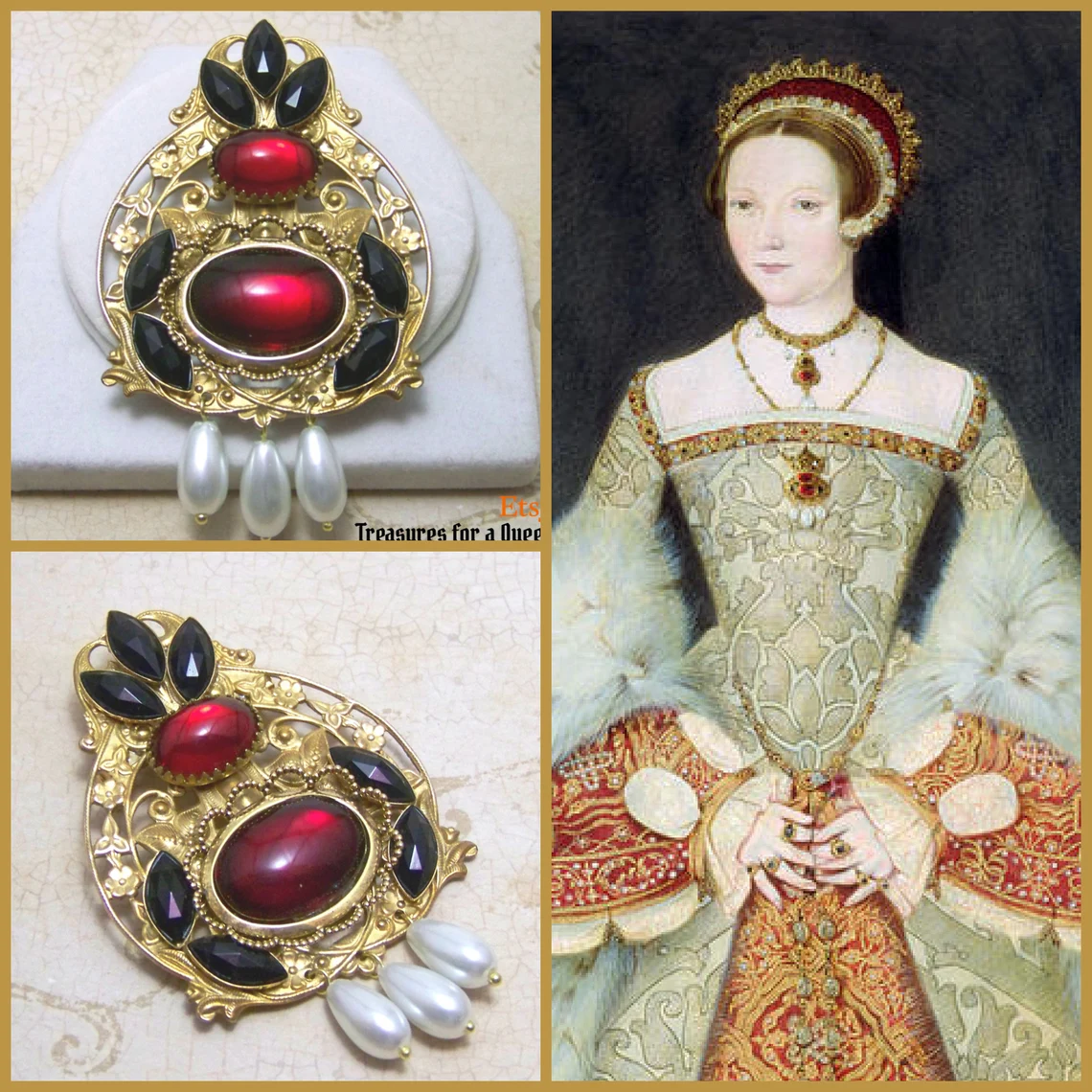 replica of tudor brooch with gemstones