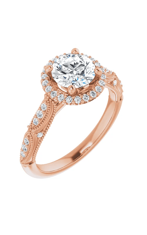 round diamond halo engagement ring in rose gold setting