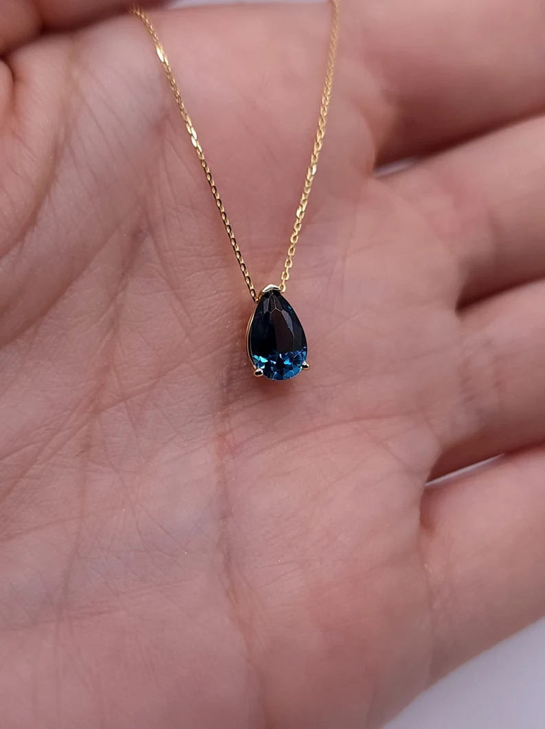 14Kt Gold London Blue Topaz Teardrop Necklace