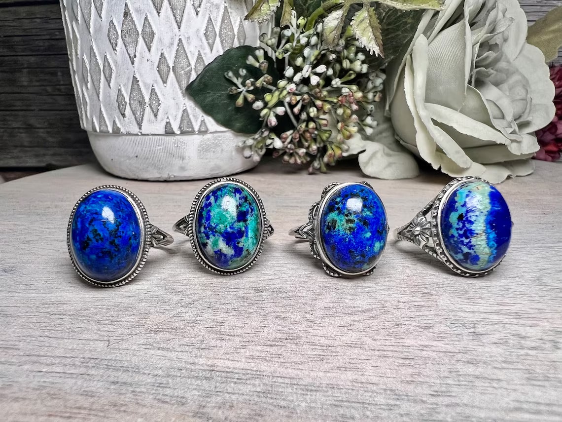 blue azurite silver rings